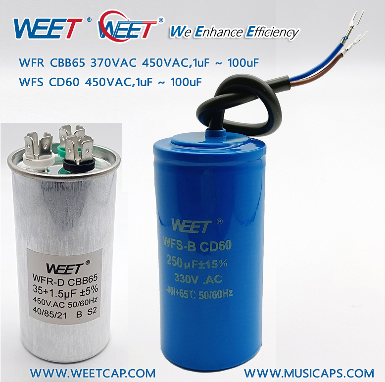 WEET-WFS-CD60-Motor-Starting-and-WFR-CBB65-Motor-Running-Capacitors-From-1uF-to-100uF-Capacitance